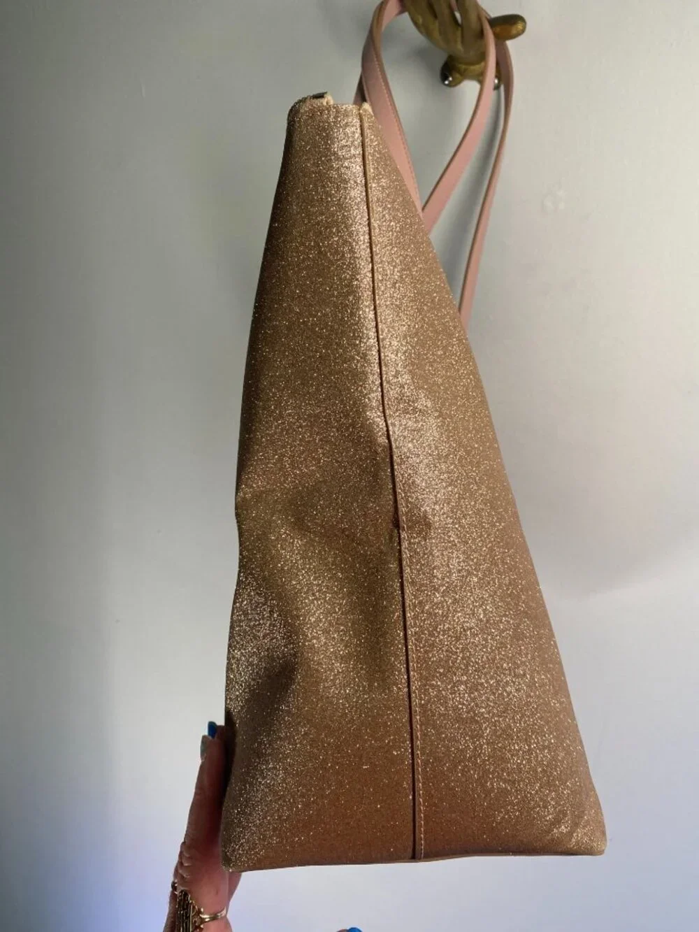 Kate Spade New York Rose Pink Glitter Tote With Pink Handles Rose Gold
